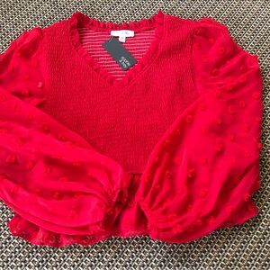 ♥️NEW! She & Sky Red Smocked V-neck Blouse Top